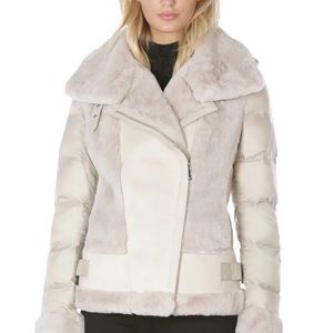 Tahari Saylor Faux Fur & Faux Suede Quilted Puffer Jacket, size XL,brand NWT